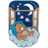 فرش کودک زرباف طرح خرس خوابالو رنگ آبی شکلاتی