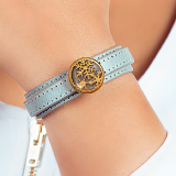 دستبند چرم روکش طلا طرح برفین GLB1014 | آنلاین کالا