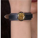 دستبند چرم روکش طلا طرح تارا GLB2003